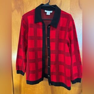 Cathy Daniels Red and Black Plaid Cardigan